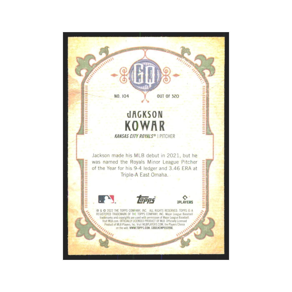 2022 Gypsy Queen Jackson Kowar RC Royals #104