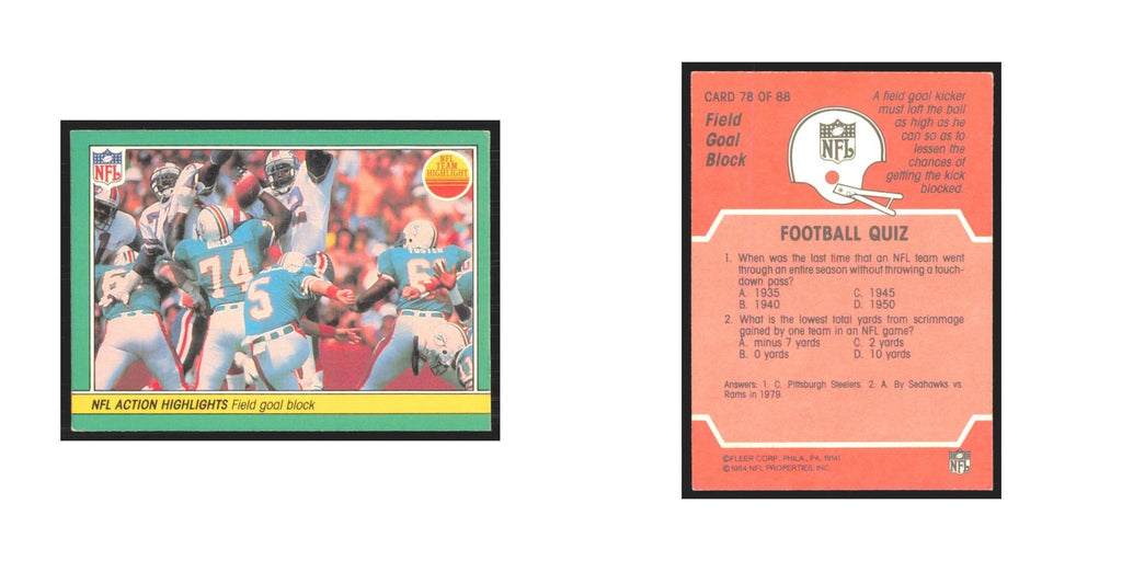 1984 Fleer Field goal block NFL Action Highlights #78.0