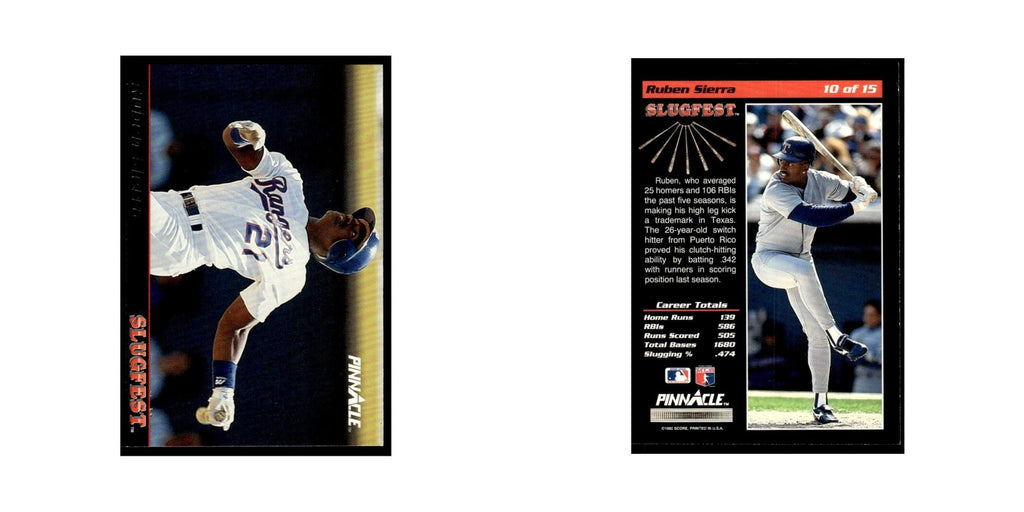 Ruben Sierra 1992 Pinnacle Slugfest #10 Texas Rangers Baseball Card NM