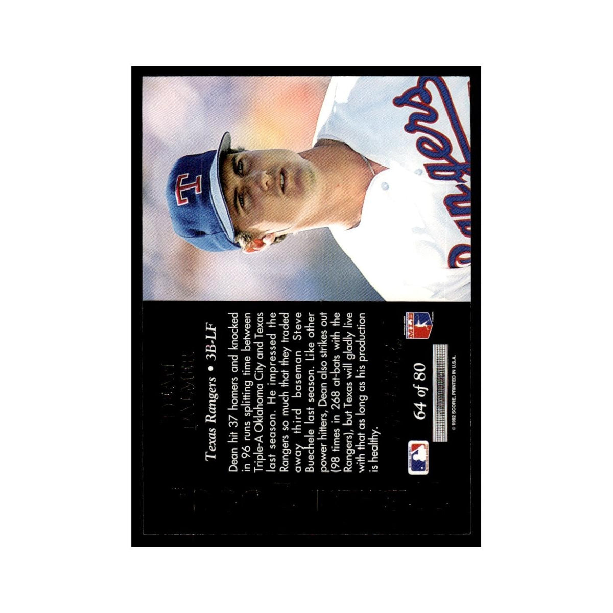 Dean Palmer 1992 Pinnacle Team 2000 #64 Texas Rangers Baseball Card NM