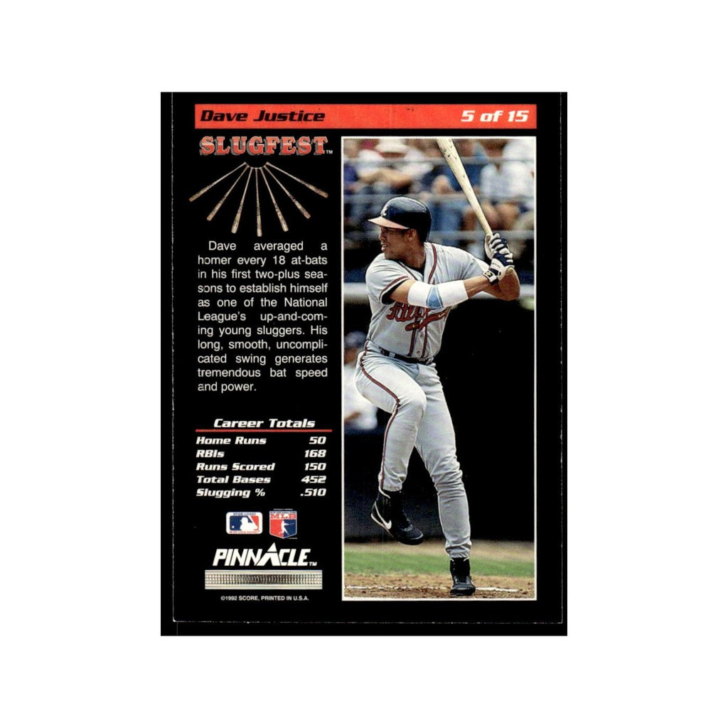 Dave Justice 1992 Pinnacle Slugfest #5 Atlanta Braves Baseball Card NM
