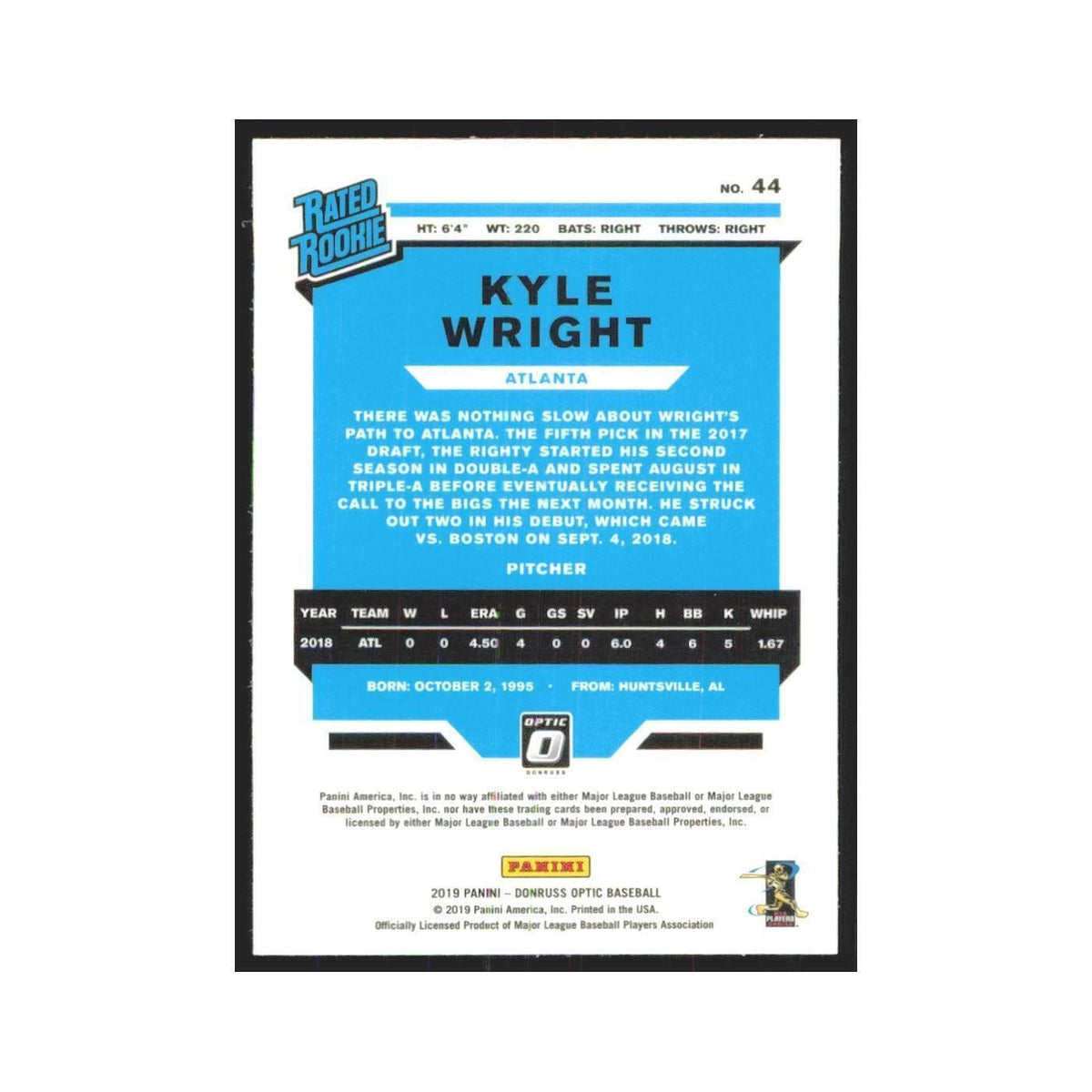 2019 Donruss Optic Kyle Wright RC Braves #44