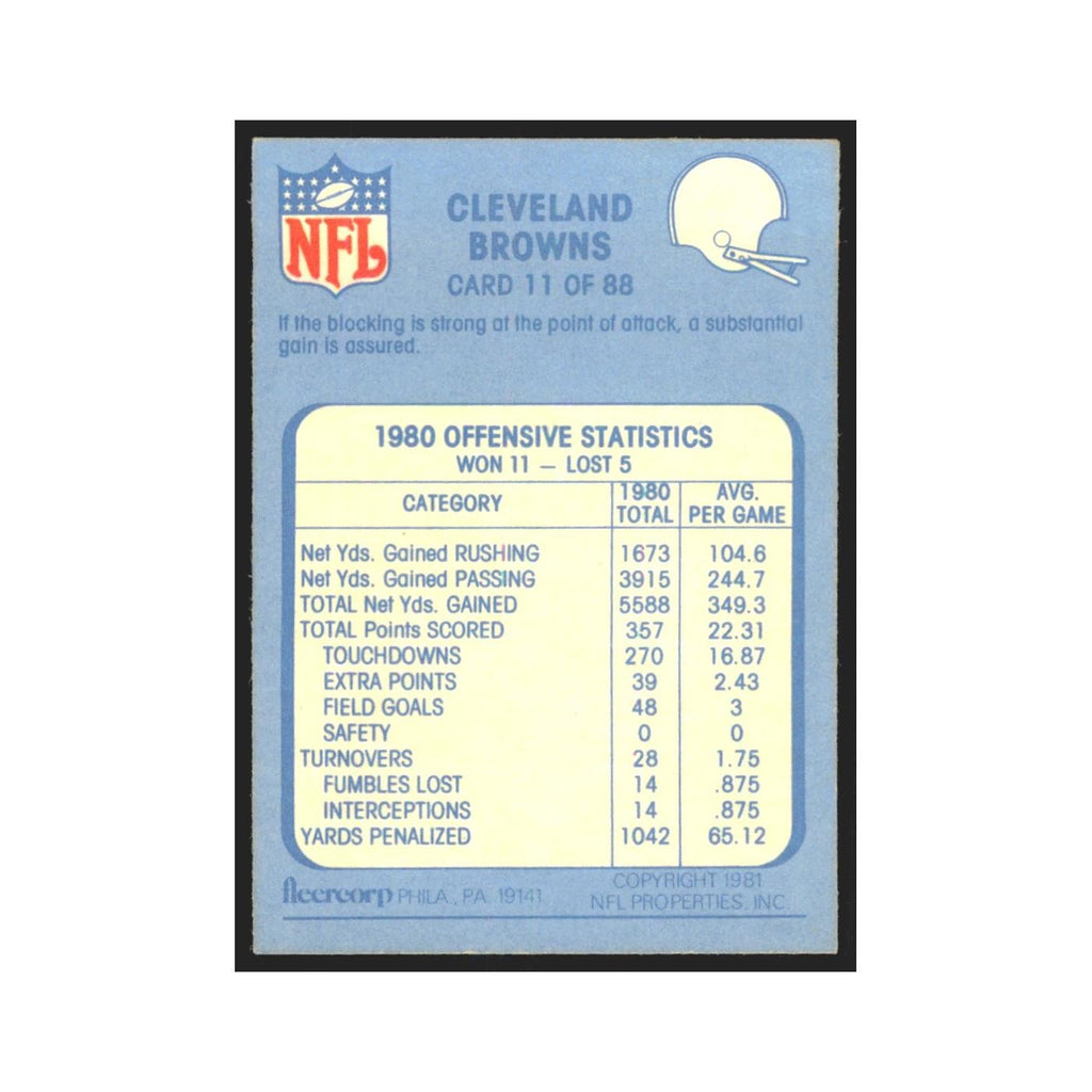 1981 Fleer Cleveland Browns Offense Browns #11.0
