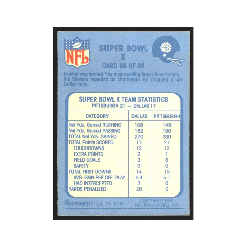 1981 Fleer Super Bowl X Pittsburgh Steelers/Dallas Cowboys #66.0