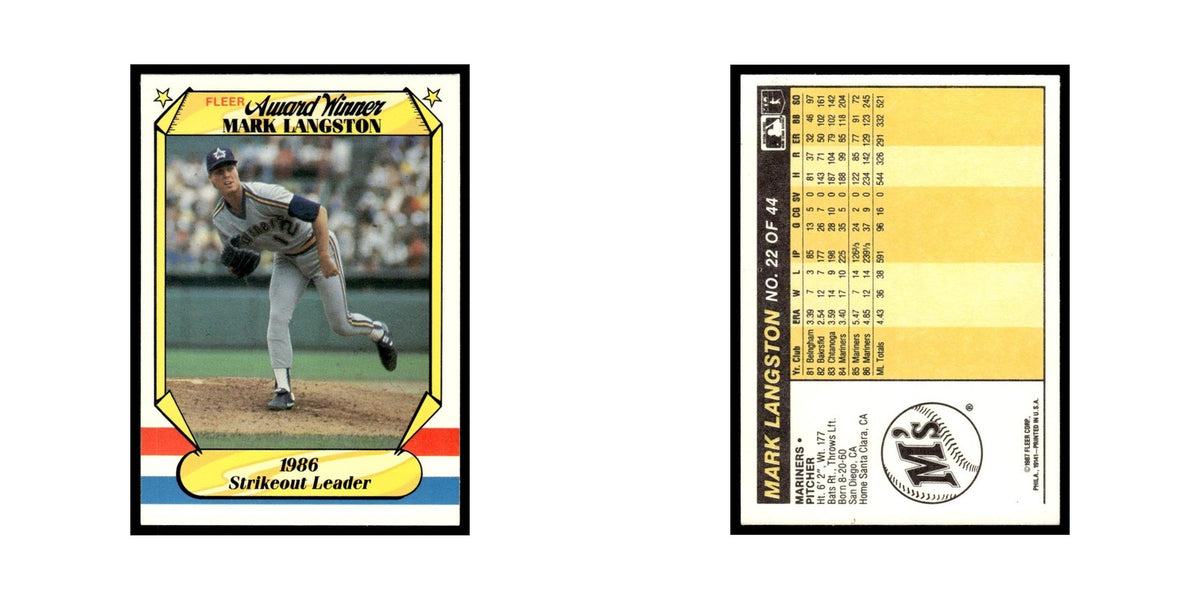Mark Langston 1987 Fleer Award Winners #22 Seattle Mariners Baseball Card NM