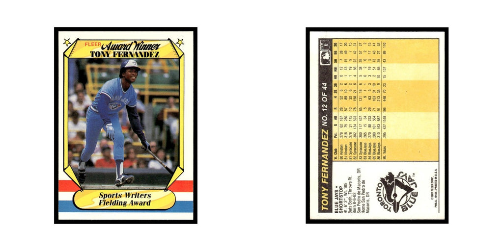Tony Fernandez 1987 Fleer Award Winners #12 Toronto Blue Jays Baseball Card NM