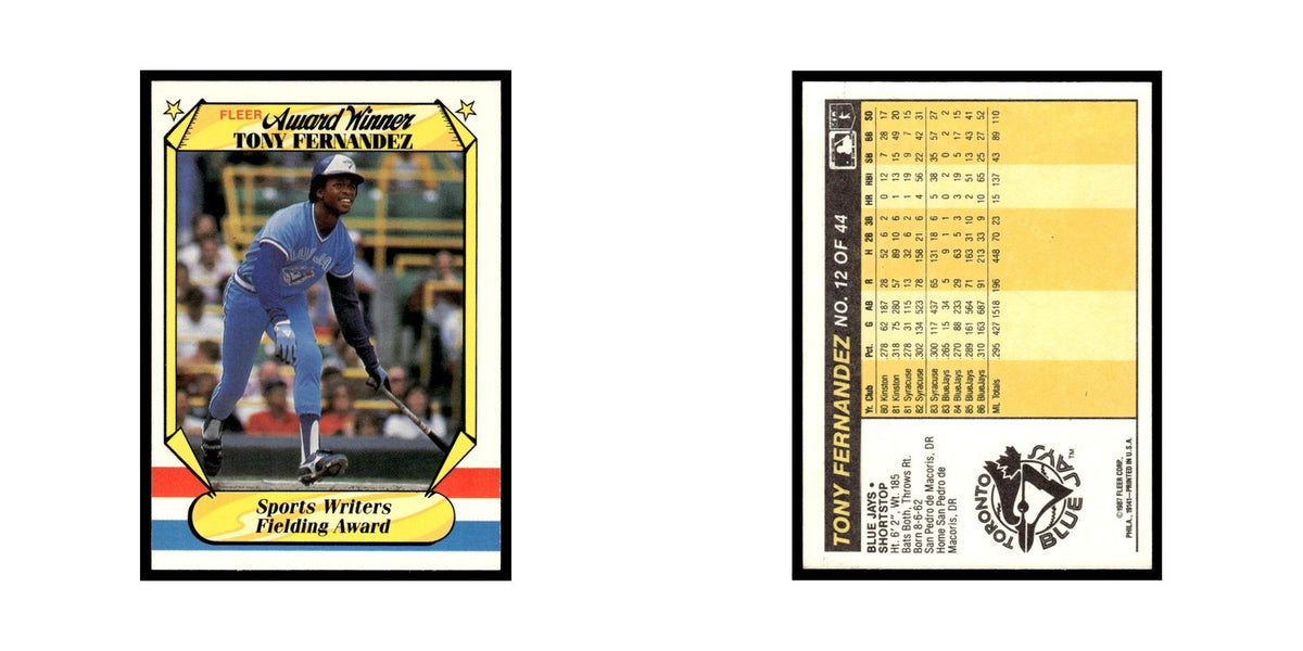 Tony Fernandez 1987 Fleer Award Winners #12 Toronto Blue Jays Baseball Card NM
