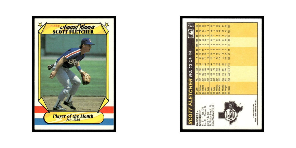 Scott Fletcher 1987 Fleer Award Winners #13 Texas Rangers Baseball Card NM