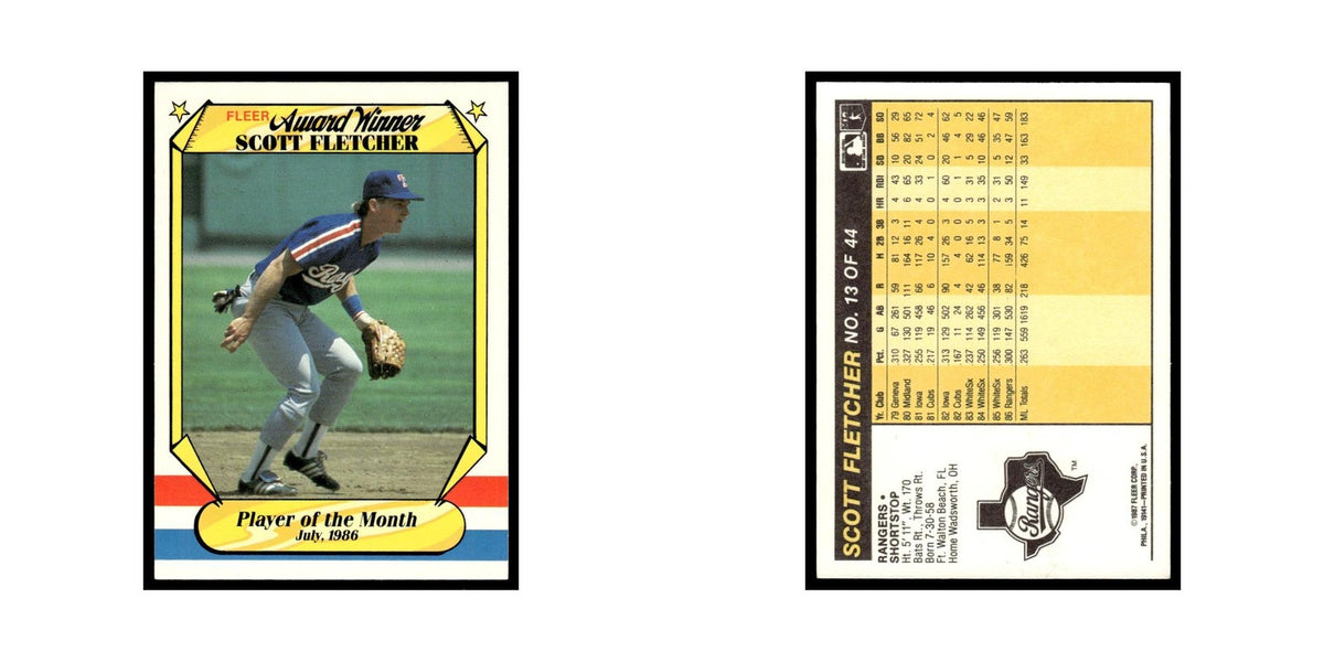 Scott Fletcher 1987 Fleer Award Winners #13 Texas Rangers Baseball Card NM