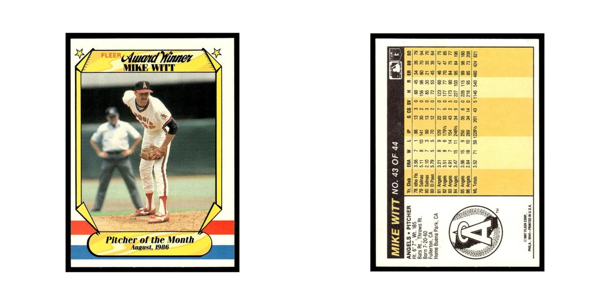 Mike Witt 1987 Fleer Award Winners #43 California Angels Baseball Card NM