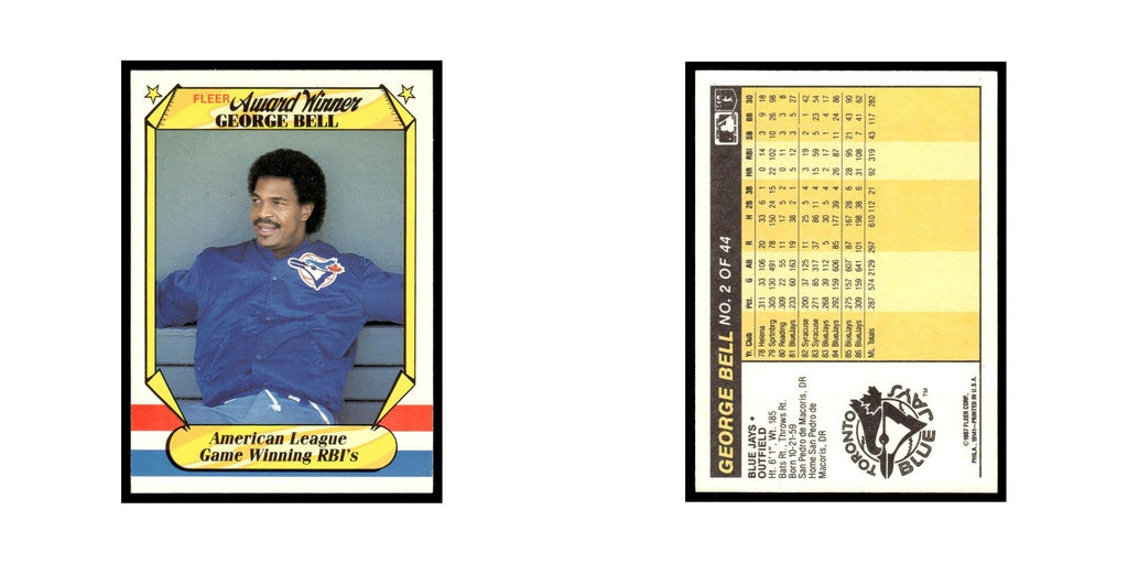 George Bell 1987 Fleer Award Winners #2 Toronto Blue Jays Baseball Card NM