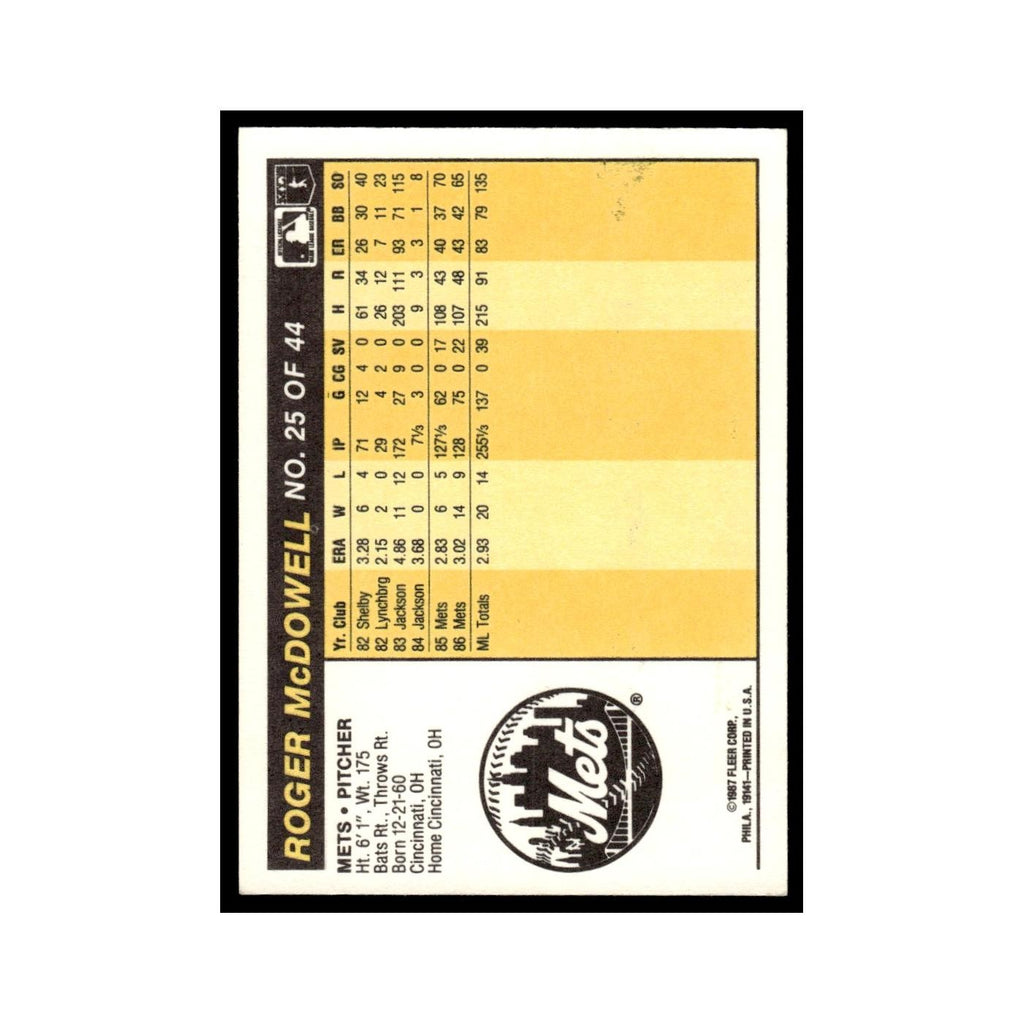 Roger McDowell 1987 Fleer Award Winners #25 New York Mets Baseball Card NM
