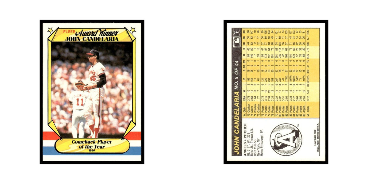 John Candelaria 1987 Fleer Award Winners #5 California Angels Baseball Card NM