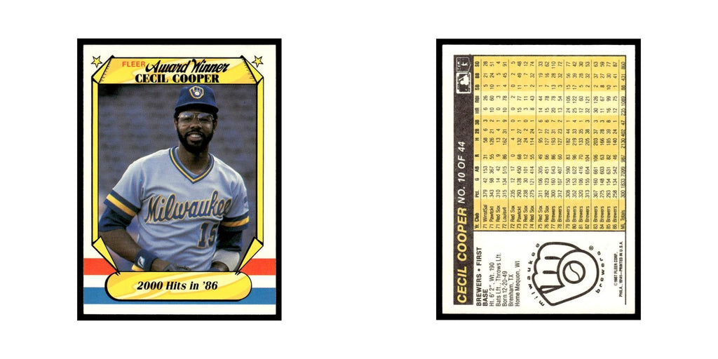 Cecil Cooper 1987 Fleer Award Winners #10 Milwaukee Brewers Baseball Card NM