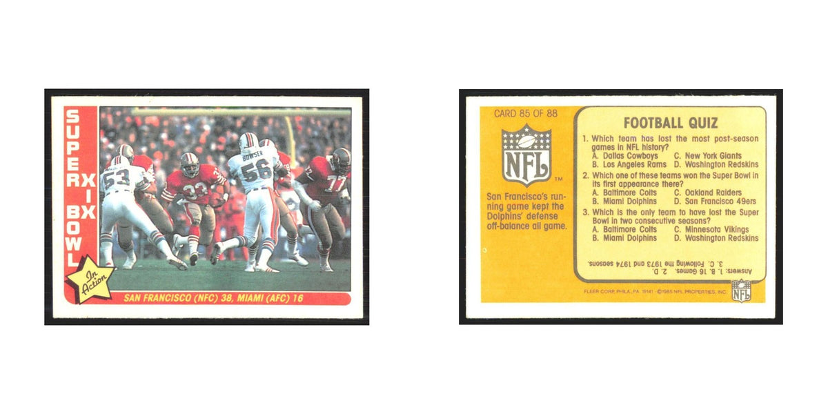 1985 Fleer Football Quiz San Francisco 49ers/Miami Dolphins #85.0