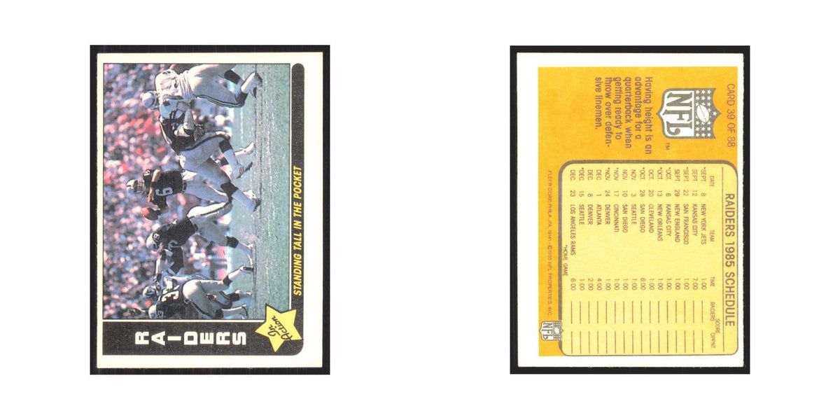 1985 Fleer Standing Tall in the Pocket (1985 Schedule) Los Angeles Raiders #39