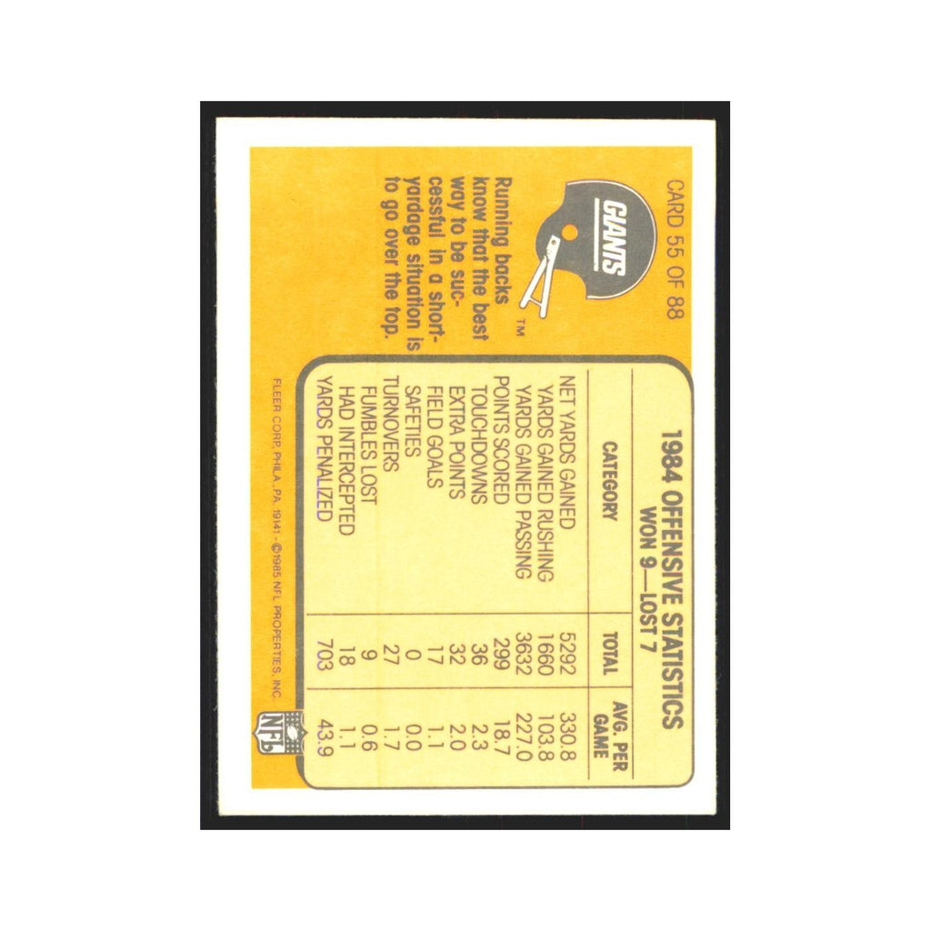 1985 Fleer Over the Top (Offense) Giants #55