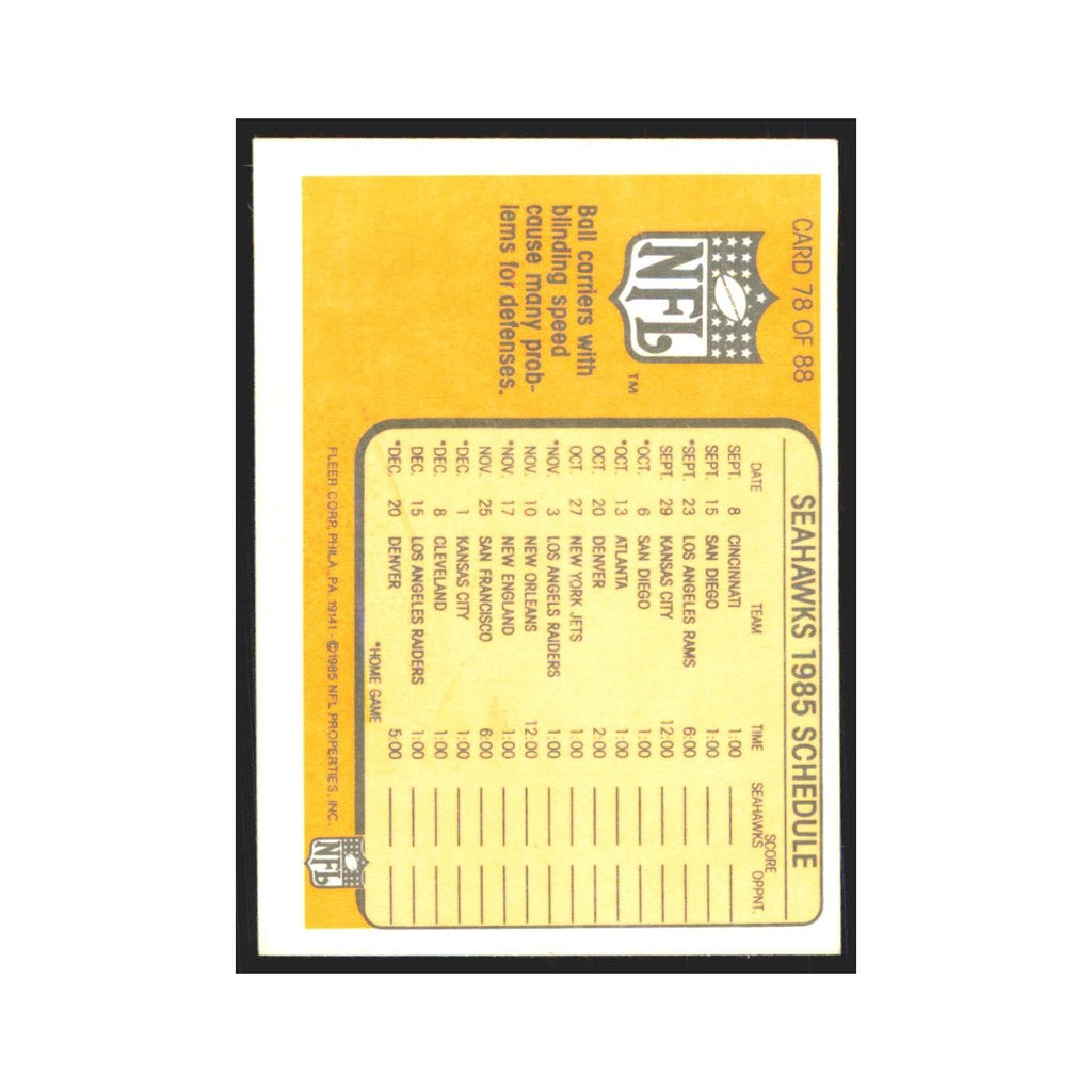 1985 Fleer It's going to be a Footrace Now Seahawks #78