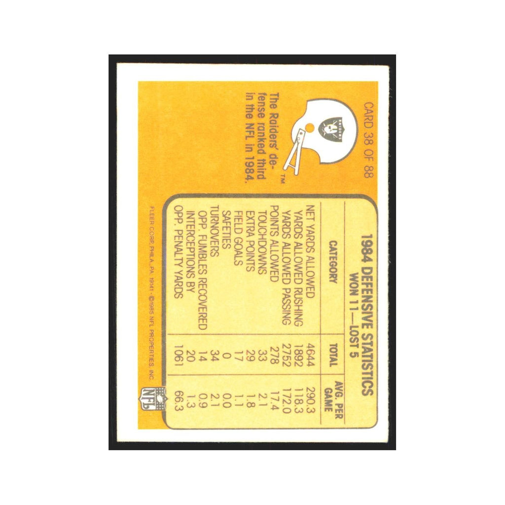 1985 Fleer No Place to Go (Defense) Los Angeles Raiders #38