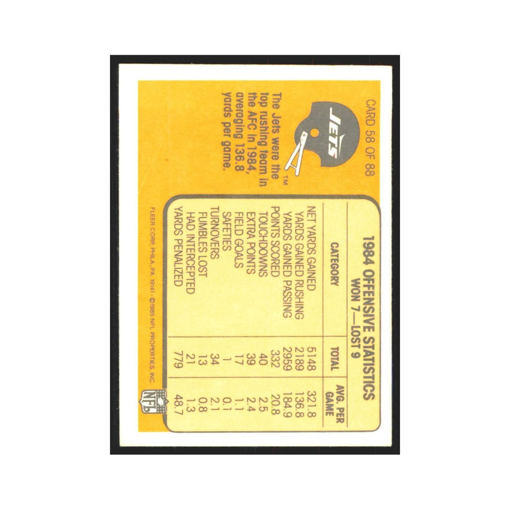 1985 Fleer Following His Blockers (Offense) Jets #58