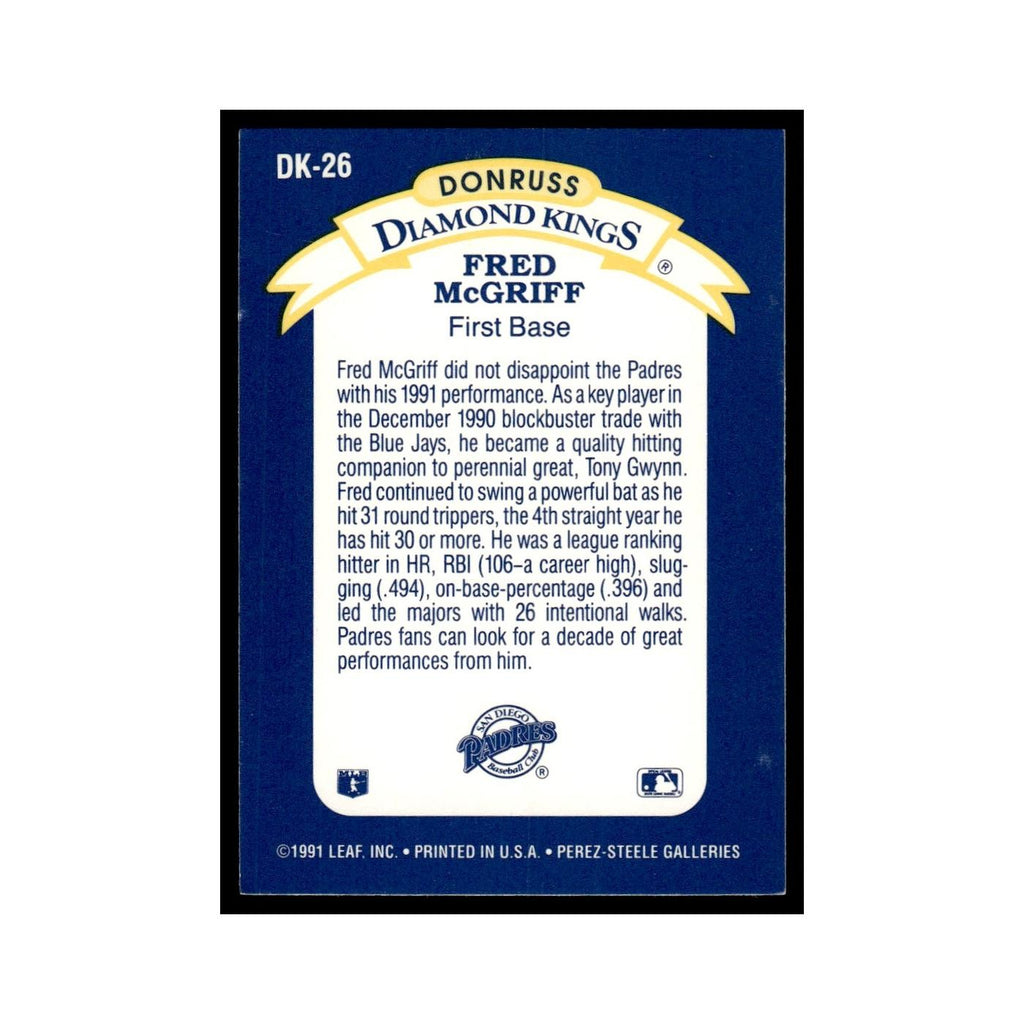 Fred McGriff 1992 Donruss Diamond Kings #DK-26 San Diego Padres Baseball Card NM