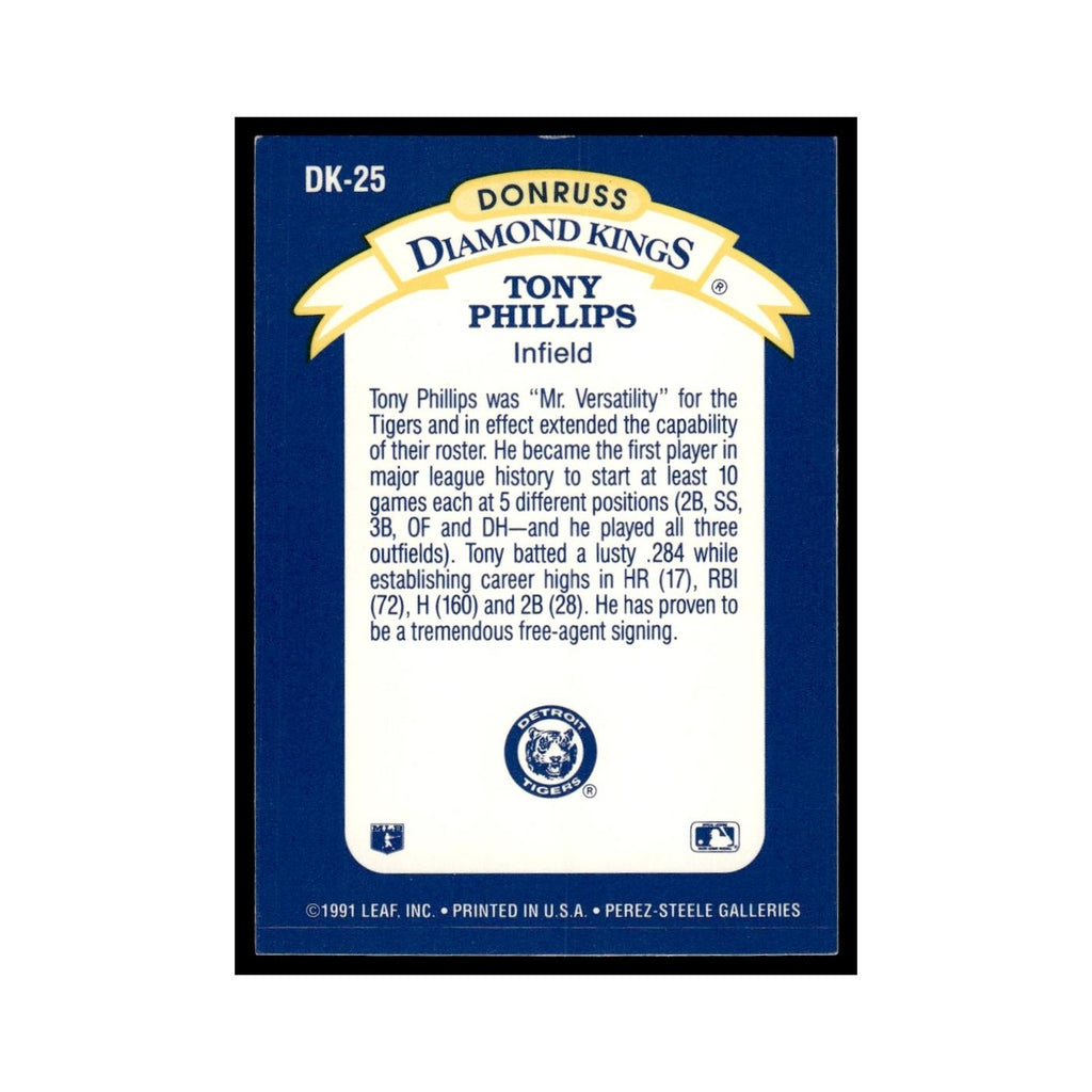 Tony Phillips 1992 Donruss Diamond Kings #DK-25 Detroit Tigers Baseball Card NM