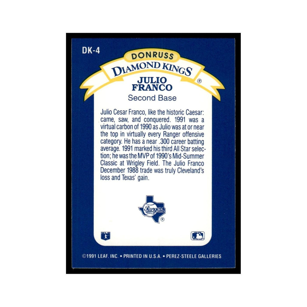 Julio Franco 1992 Donruss Diamond Kings #DK-4 Texas Rangers Baseball Card NM