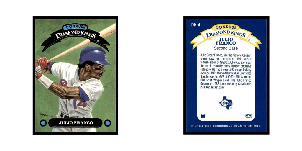 Julio Franco 1992 Donruss Diamond Kings #DK-4 Texas Rangers Baseball Card NM