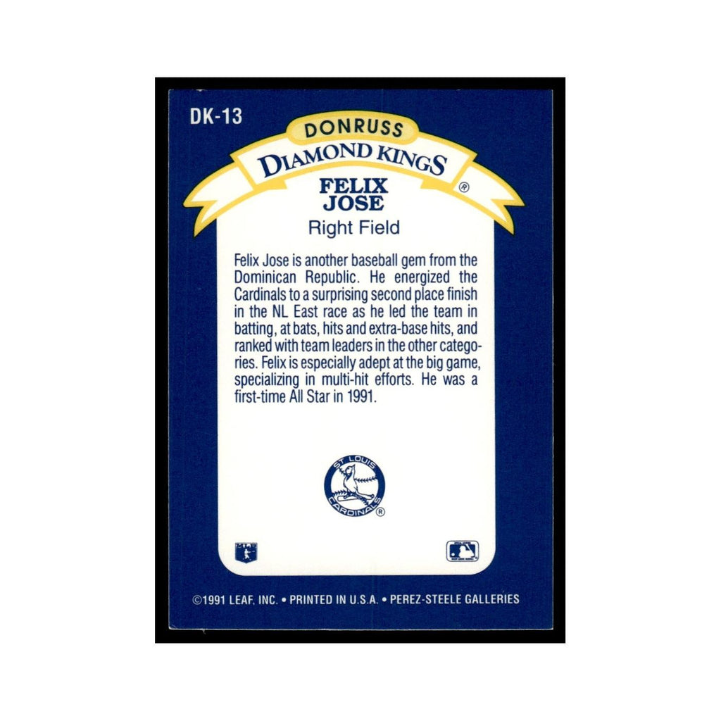 Felix Jose 1992 Donruss Diamond Kings #DK-13 St. Louis Cardinals NM
