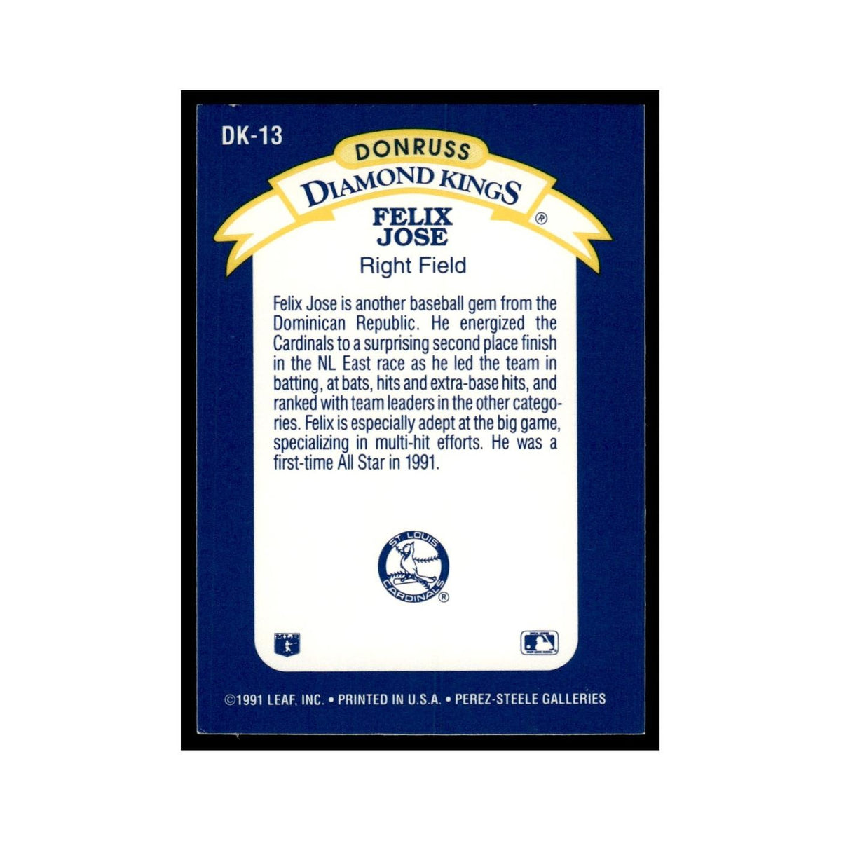 Felix Jose 1992 Donruss Diamond Kings #DK-13 St. Louis Cardinals NM