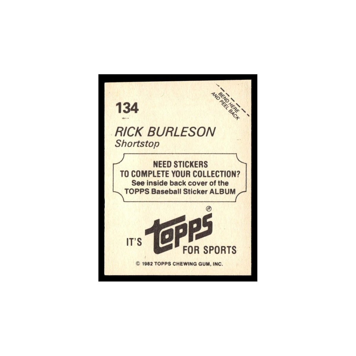 Rick Burleson 1982 Topps Stickers #134 California Angels Baseball Card NM
