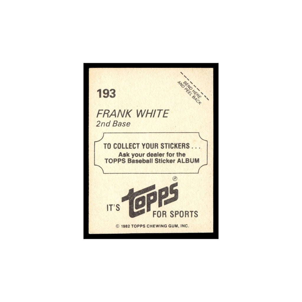 Frank White 1982 Topps Stickers #193 Kansas City Royals Baseball Card NM