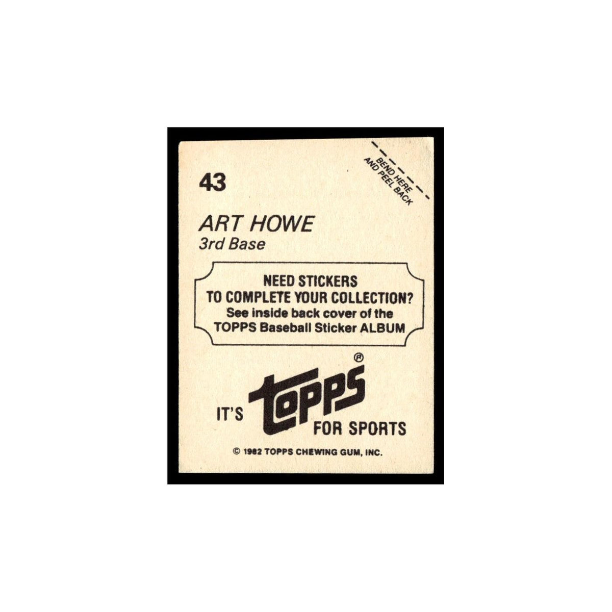 Art Howe 1982 Topps Stickers #43 Houston Astros Baseball Card NM