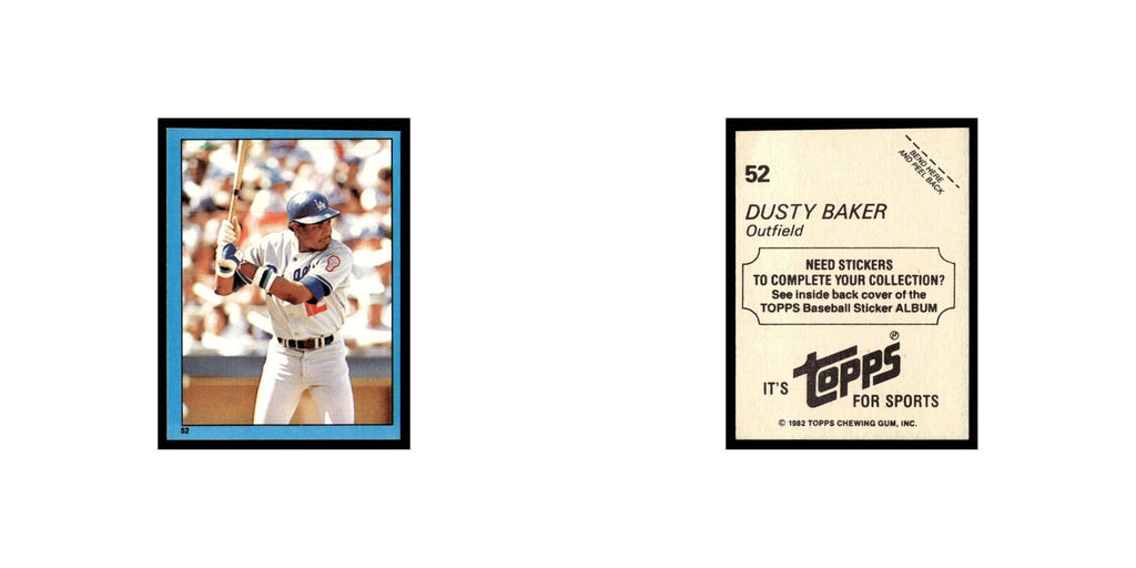 Dusty Baker 1982 Topps Stickers #52 Los Angeles Dodgers Baseball Card NM