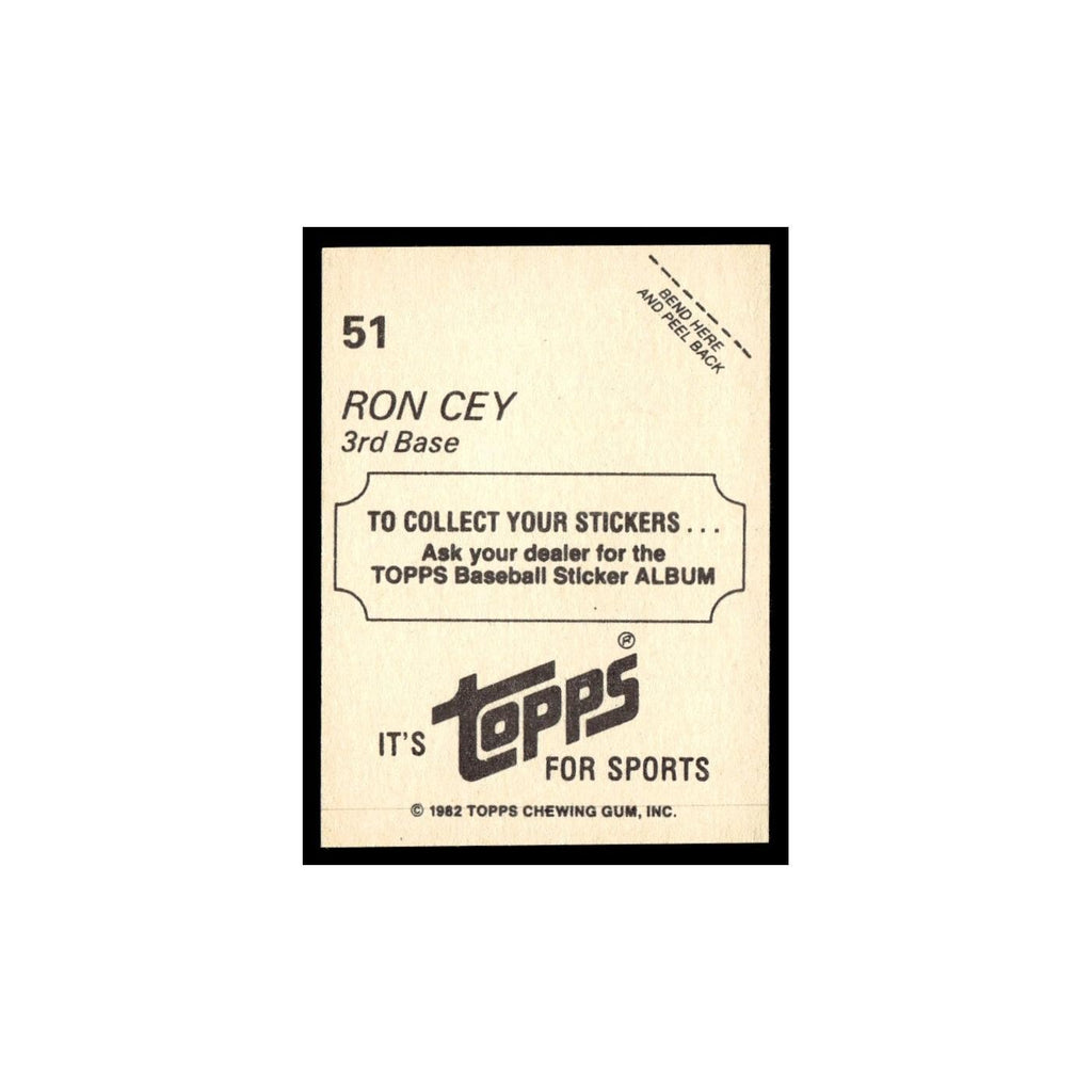 Ron Cey 1982 Topps Stickers #51 Los Angeles Dodgers Baseball Card NM