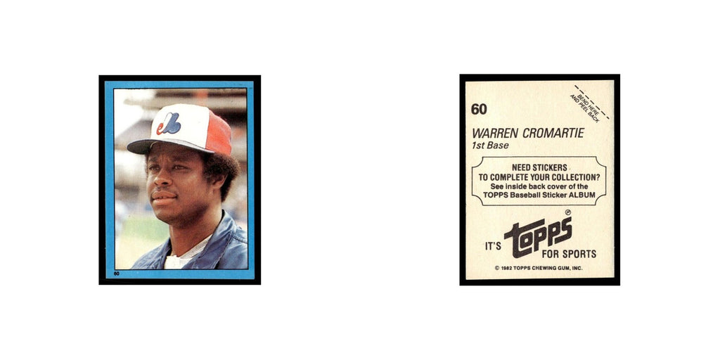 Warren Cromartie 1982 Topps Stickers #60 Montreal Expos Baseball Card NM