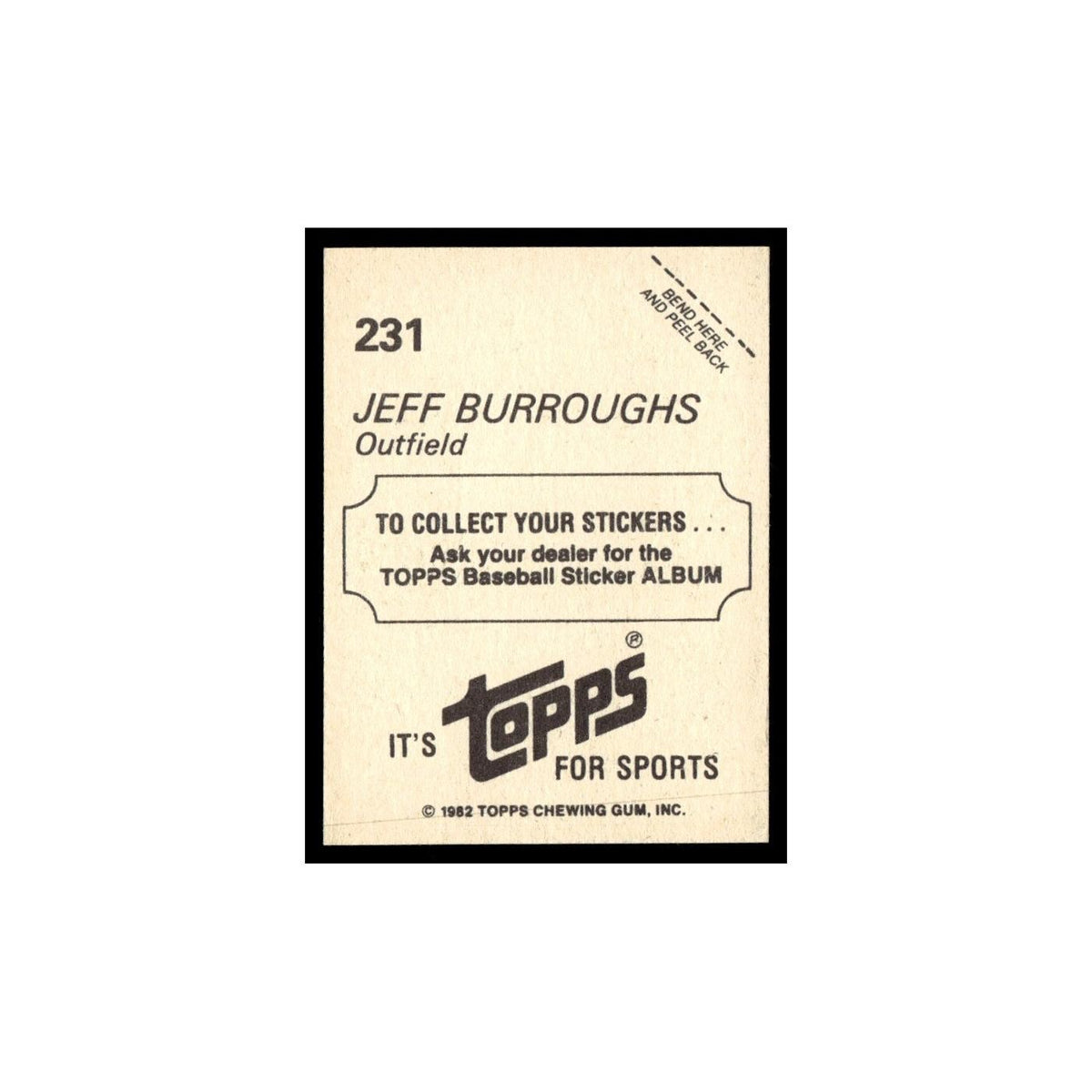 Jeff Burroughs 1982 Topps Stickers #231 Seattle Mariners Baseball Card NM