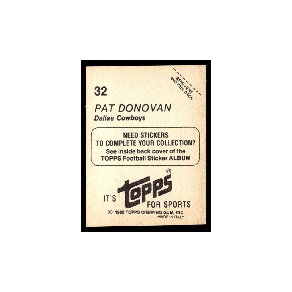 Pat Donovan 1982 Topps Stickers #32 Dallas Cowboys Football Card NM