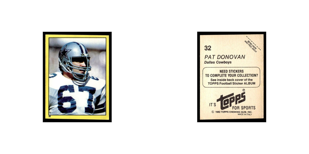 Pat Donovan 1982 Topps Stickers #32 Dallas Cowboys Football Card NM