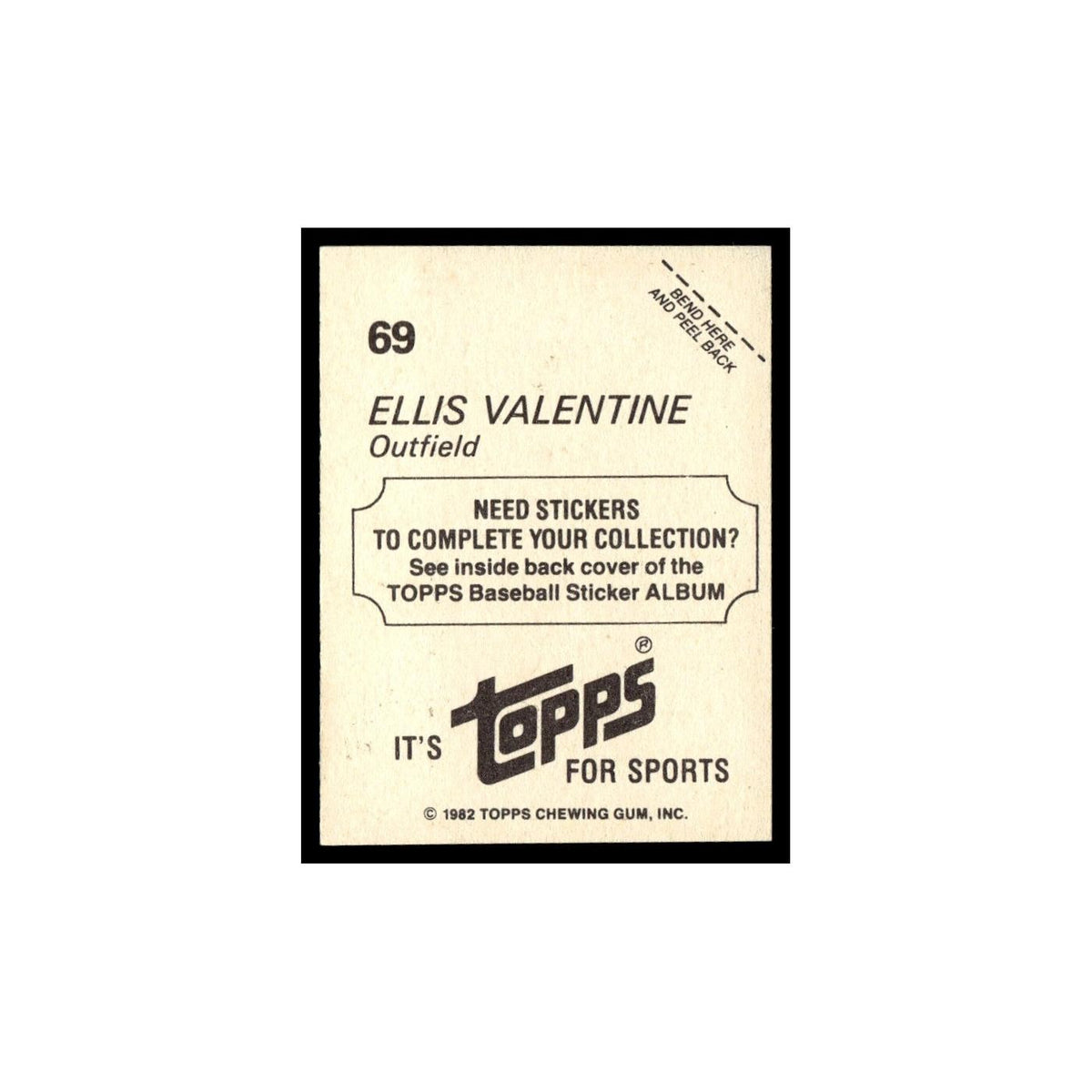 Ellis Valentine 1982 Topps Stickers #69 New York Mets Baseball Card NM
