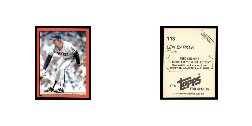 Len Barker 1982 Topps Stickers #113 Cleveland Indians Baseball Card NM