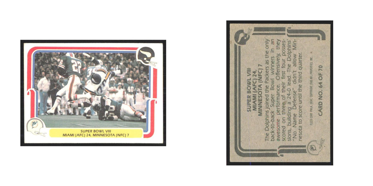 1980 Fleer Super Bowl VIII Miami Dolphins/Minnesota #64.0
