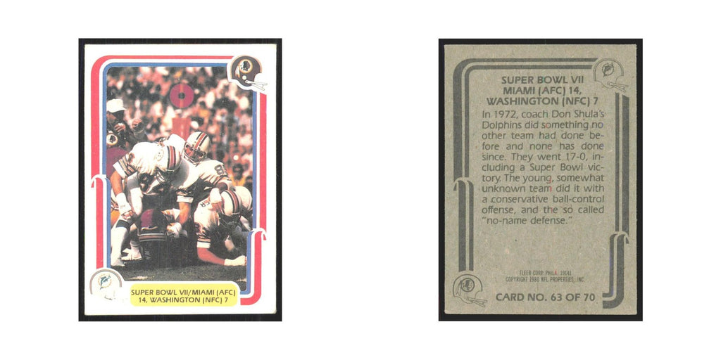 1980 Fleer Super Bowl VII Miami Dolphins/Washinton #63