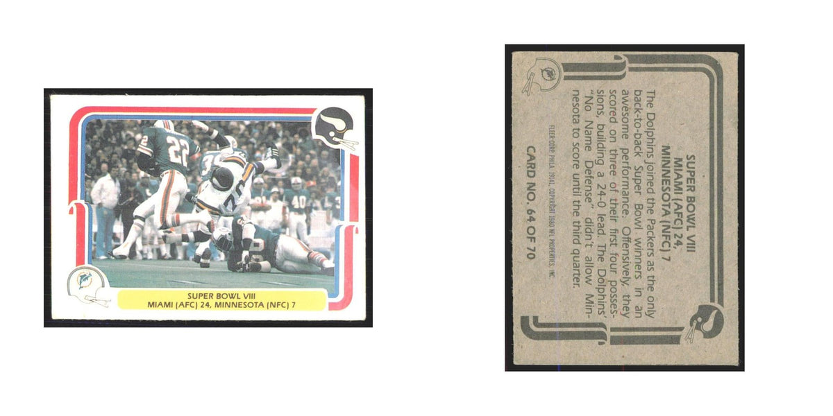 1980 Fleer Super Bowl VIII Miami Dolphins/Minnesota #64