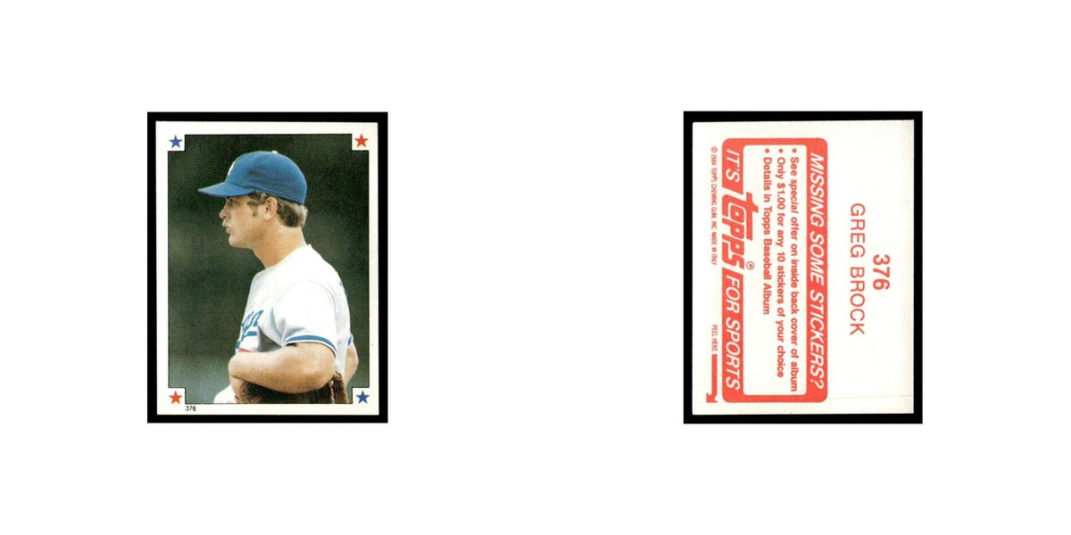 Greg Brock 1984 Topps Stickers #376 Los Angeles Dodgers Baseball Card NM