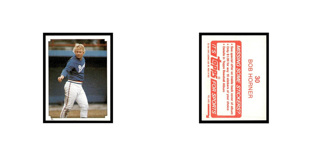 Bob Horner 1984 Topps Stickers #30 Atlanta Braves Baseball Card NM