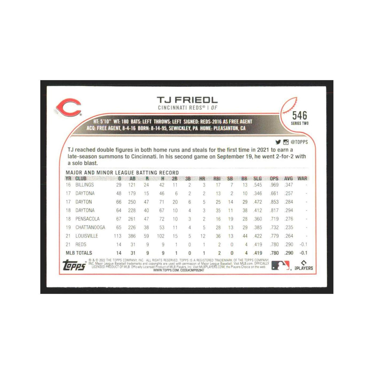 2022 Topps TJ Friedl RC Reds #546