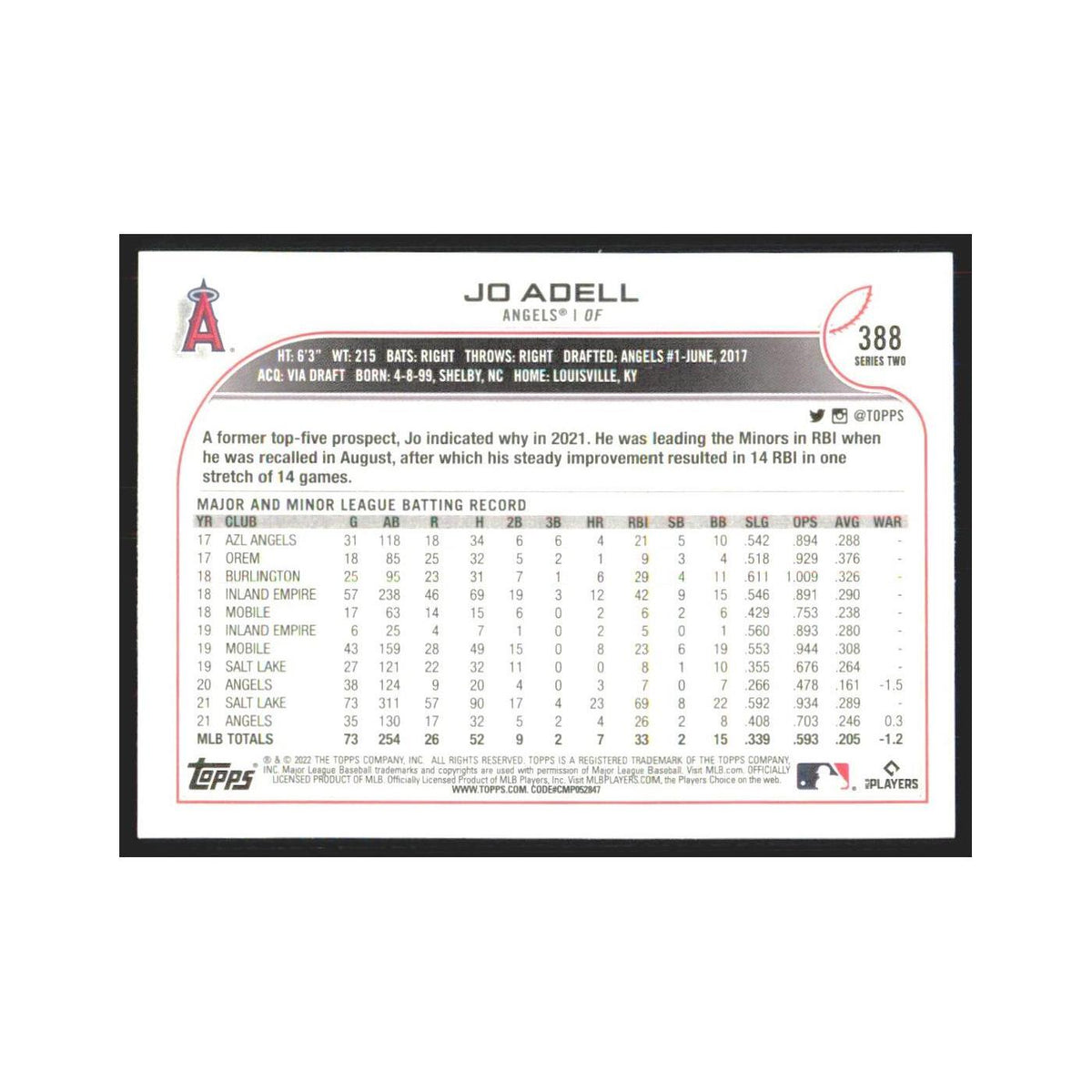 2022 Topps Jo Adell Angels #388