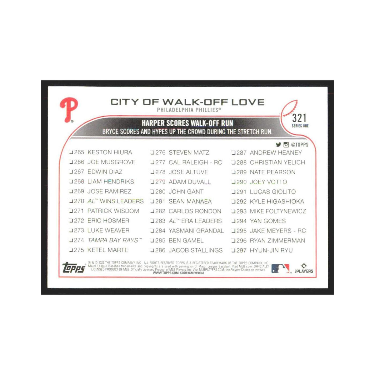 2022 Topps City of Walk Off Love Phillies #321