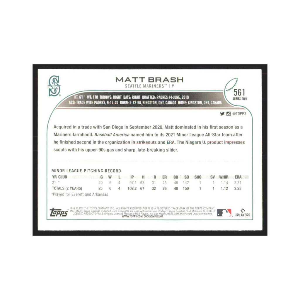 2022 Topps Matt Brash RC Mariners #561